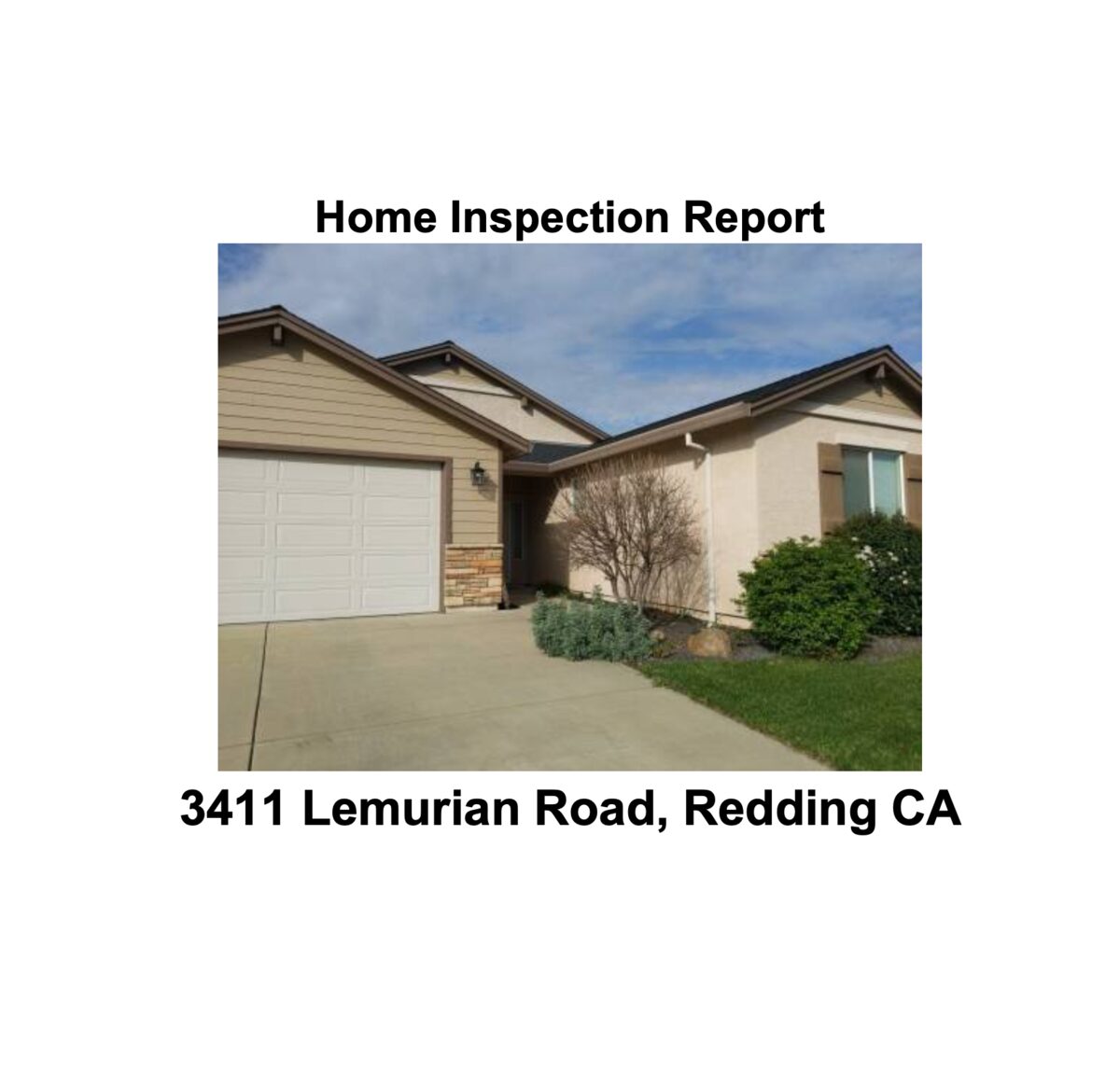 Cover page of a Shasta Home Inspections report for 3411 Lemurian Road, Redding CA